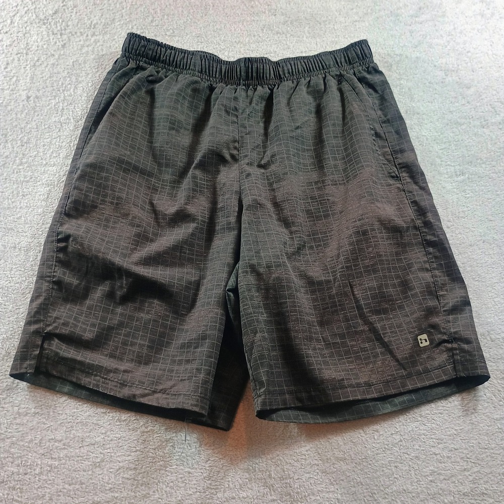 Hind Mens‎ Athletic Grid Print Shorts Black Medium Elastic Waist Pockets